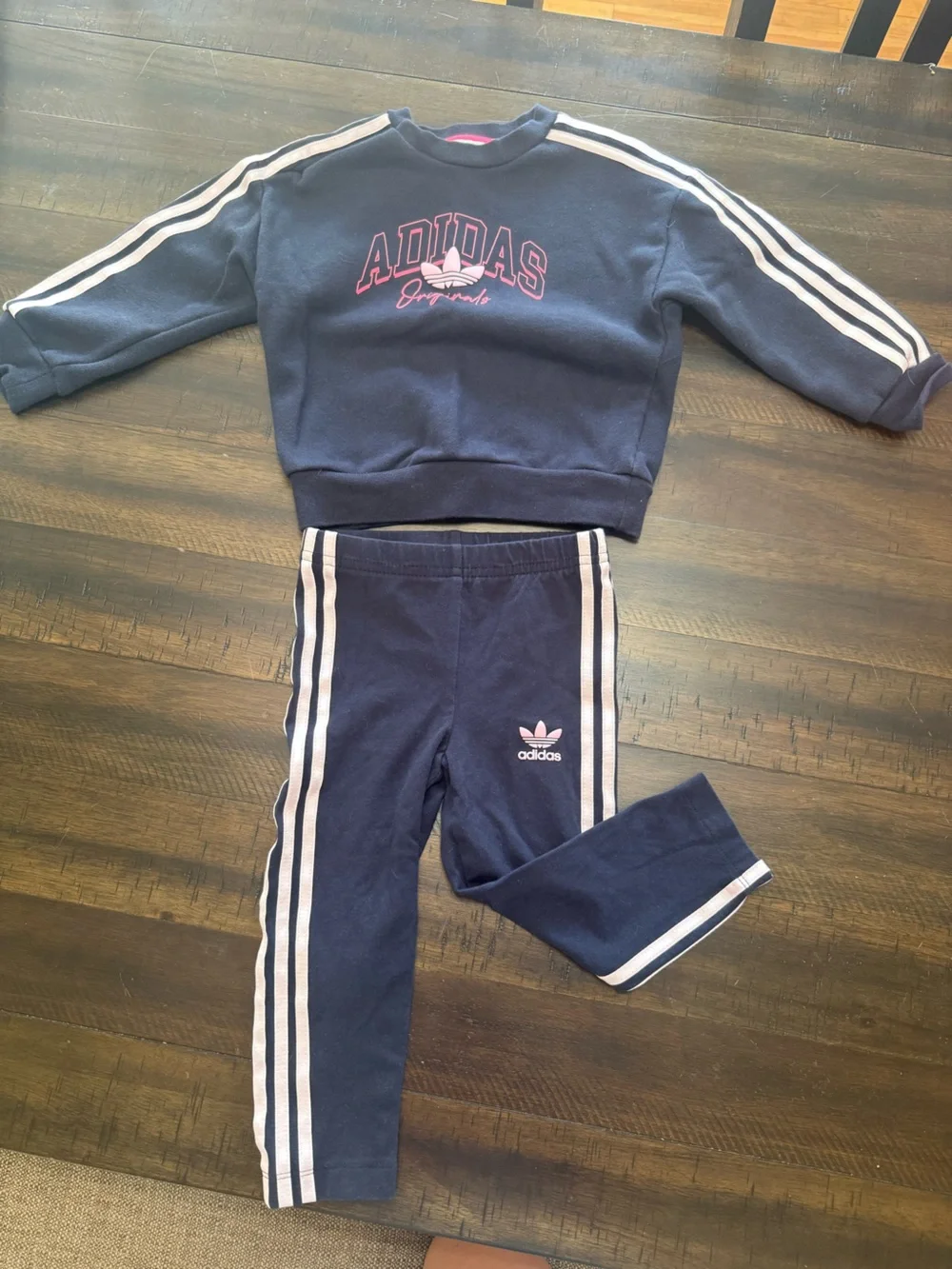 Adidas Navy and Pink Girls Two-Piece Track Set - Sweatshirt & Leggings